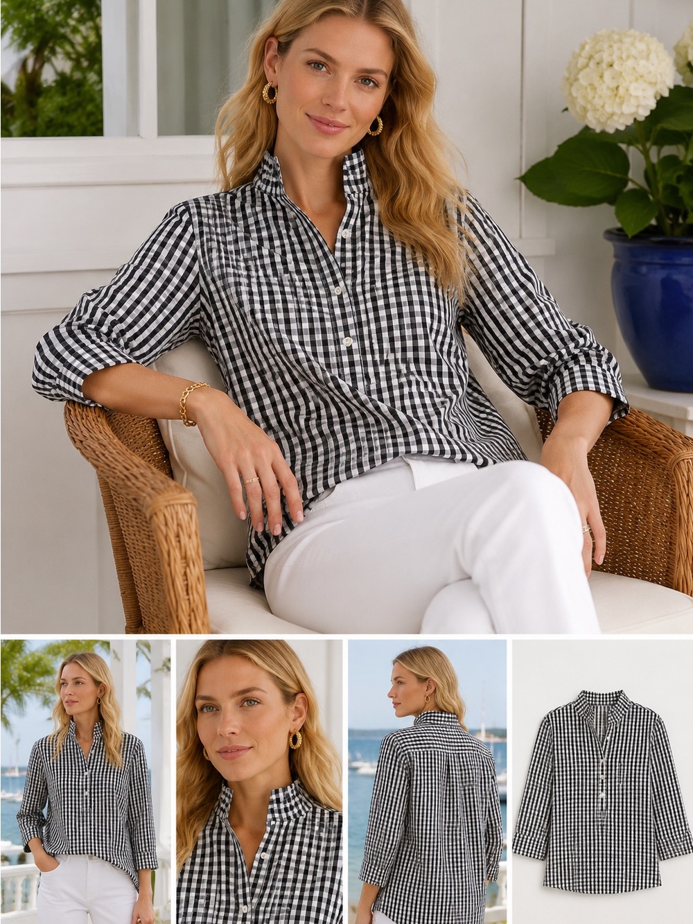 Sara Campbell Black and White Gingham Button-Down Tunic